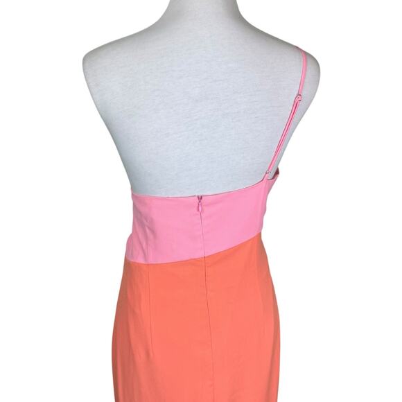 Petal + Pup NWT Xiomar Pink Orange Colorblock One Shoulder Side Slit Midi Dress - Picture 7 of 12
